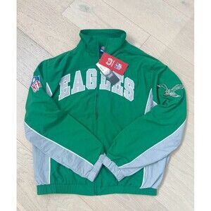 NFL Philadelphia Eagles Kelly Green Grey Windbreaker Full Zip Track Jacket sz S